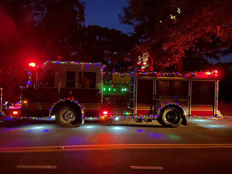 Fire truck with lights and Santa on top