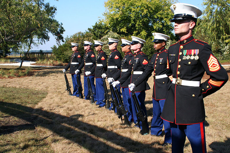 US Marines standing in line for 21 gun salute